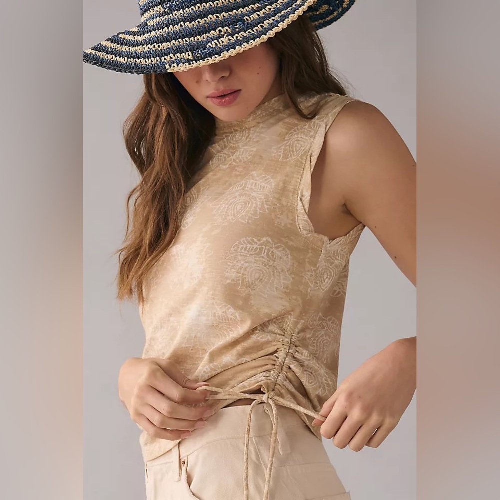 Pilcro Ruched Sleeveless Top in Neutral Motif NEW